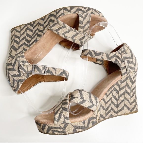 Toms sienna wedge sandal chevron burlap tan black - Picture 12 of 13